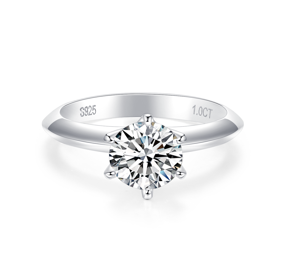 Classic Six-prong S925 Silver Moissanite Diamond Ring