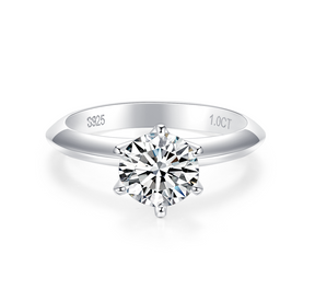 Classic Six-prong S925 Silver Moissanite Diamond Ring