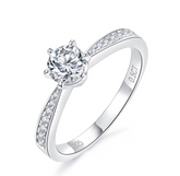 Six-prong S925 Silver Moissanite Diamond Ring