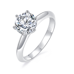 Classic Six-prong S925 Silver Moissanite Diamond Ring
