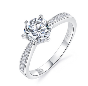 Six-prong S925 Silver Moissanite Diamond Ring