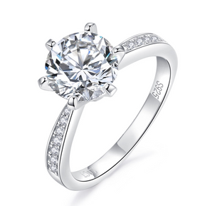 Six-prong S925 Silver Moissanite Diamond Ring