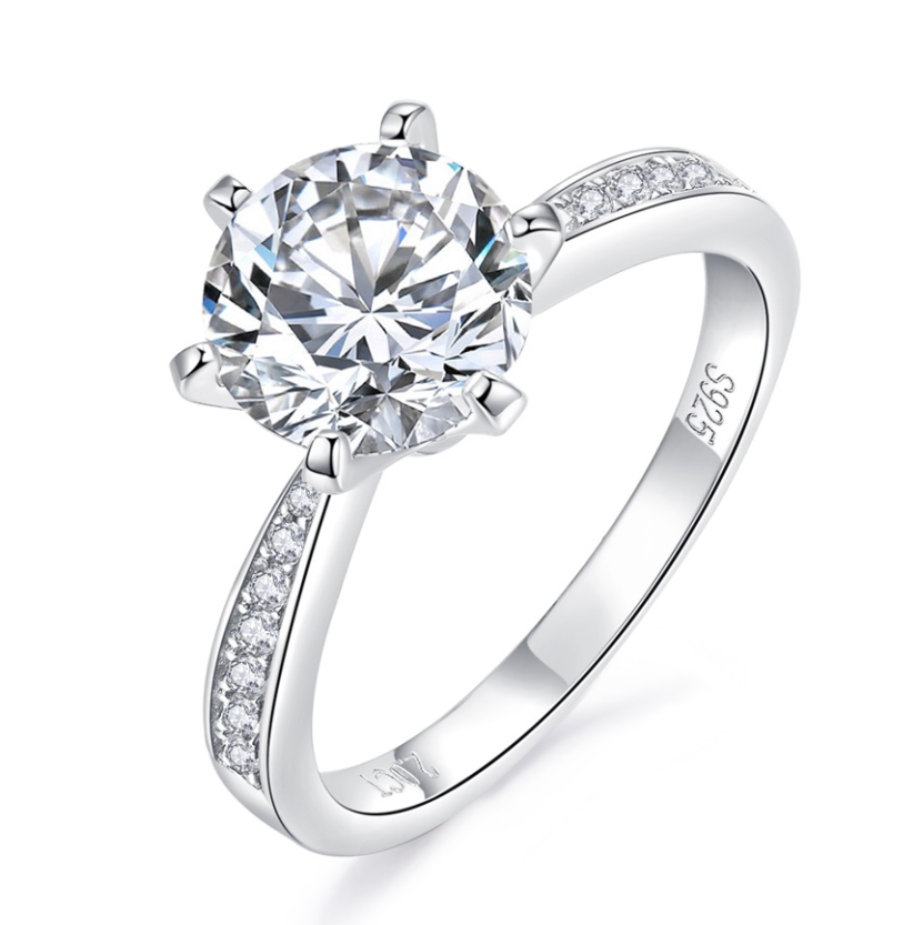Six-prong S925 Silver Moissanite Diamond Ring