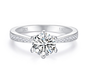 Six-prong S925 Silver Moissanite Diamond Ring
