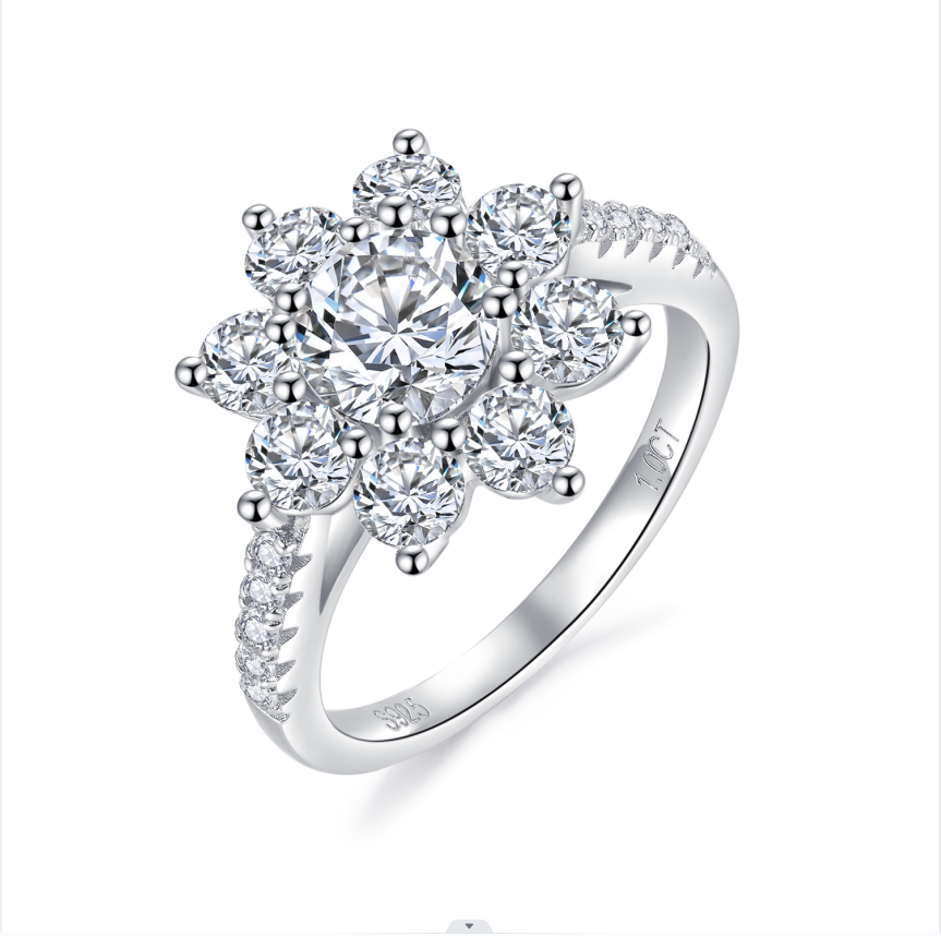 【02LIVE # link 15 - BUY 1 GET 1 free ring 】 S925 Silver Moissanite Diamond Hairui Sunflower Rings 1Carat RM1026