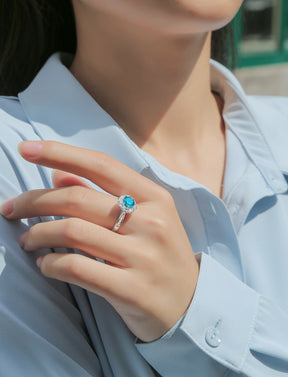 【02LIVE # link 4 - BUY 1 GET 1 free ring】S925 Silver Moissanite Adventure of Ice Blue Rings  Blue Diamond 1CT R10733-6.5
