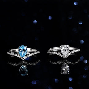 Sterling Silver Blue Topa Moissanite Ring Drop/Pear Shape