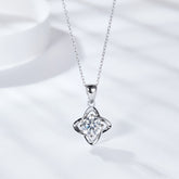 P10471 Silver Moissanite Diamond  Lucky Clover Pendant Necklaces