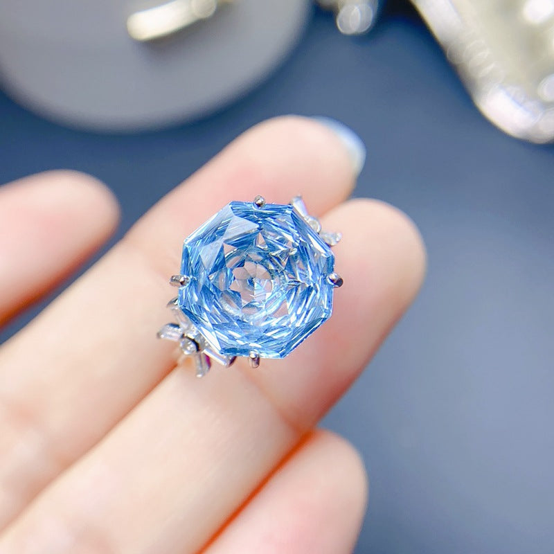S925 Silver Blue Topa Ring Natural Rose Cut