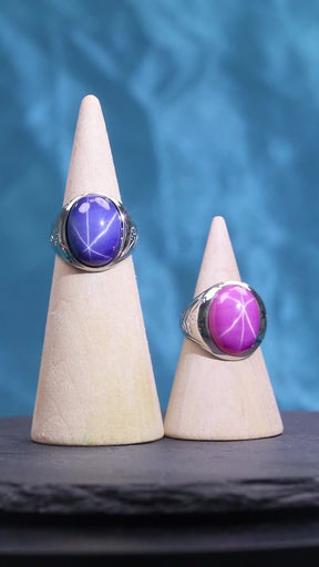 Six-ray Starlight Pink Blue Gemstone Ring S925 Silver Ring