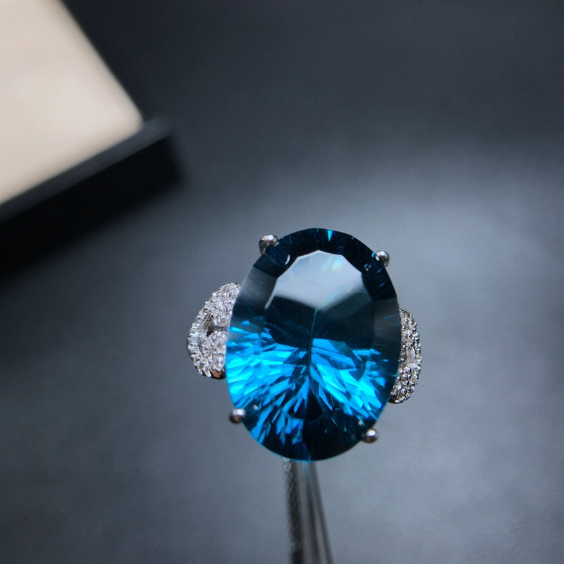 S925 Silver Natural London Blue Topa Ring