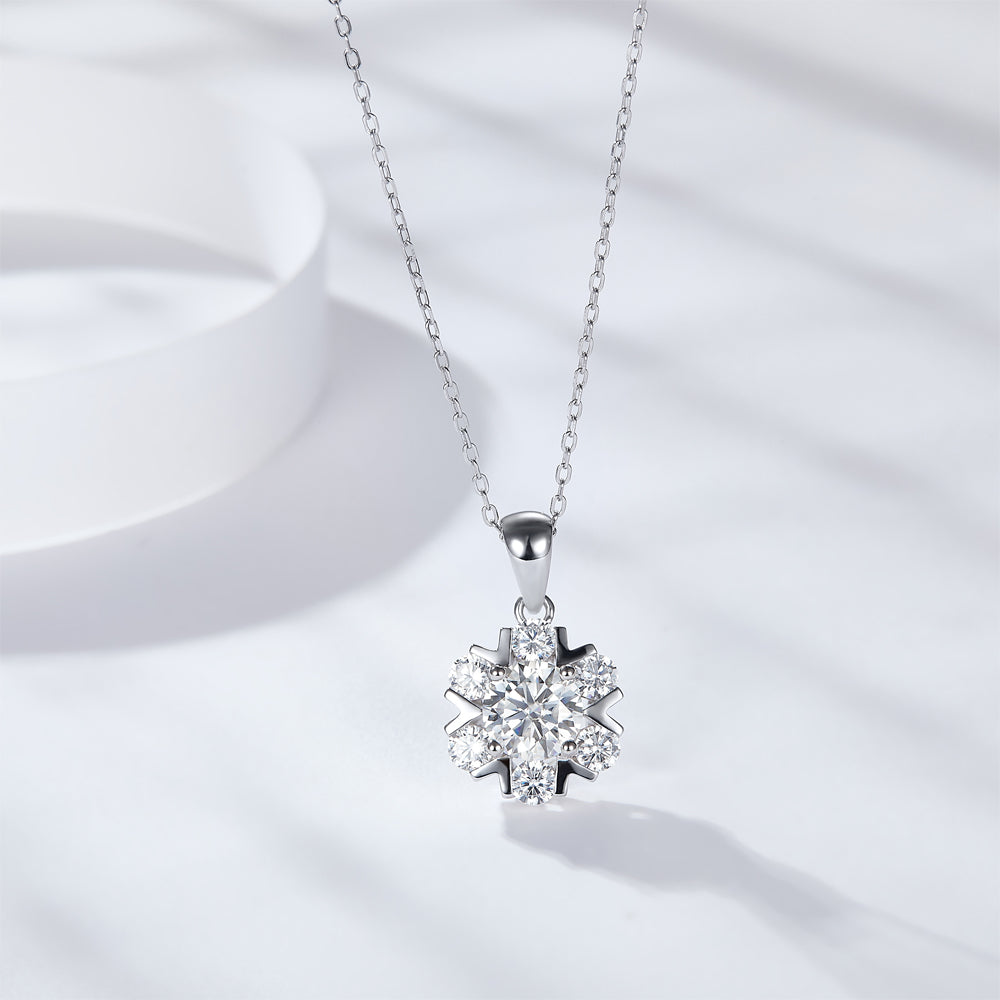 【02LIVE # link 28 -BUY 1 GET 1 free ring 】S925 Silver Moissanite Diamond Romantic Snowflake Pendant Necklaces PM5009