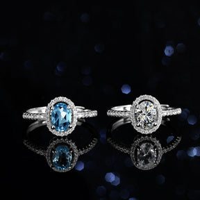 Sterling Silver Natural Blue Topa Moissanite Ring