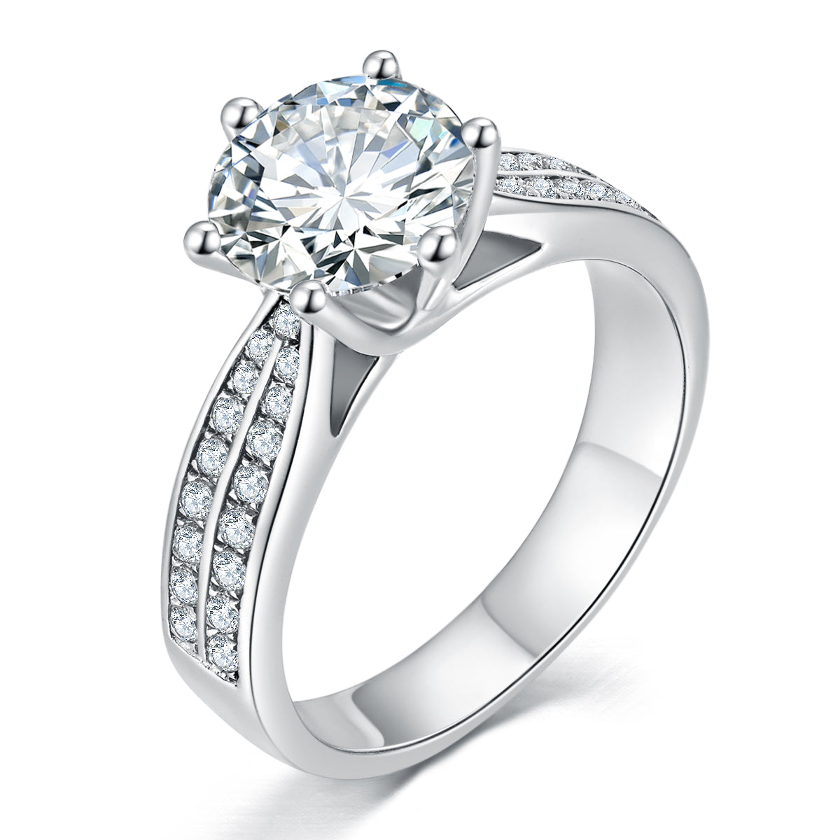 【02LIVE # link 44 - BUY 1 GET 1 free ring】RM1034 Queen of Stars Silver Moissanite Diamond Clad Ring with Zircon Edge