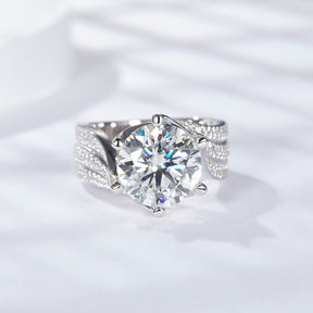 R3-0011 S925 Silver Moissanite Diamond Ring Wedding 5ct Ring Deep Sea Coral