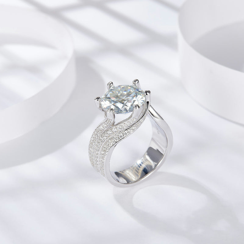 R3-0011 S925 Silver Moissanite Diamond Ring Wedding 5ct Ring Deep Sea Coral