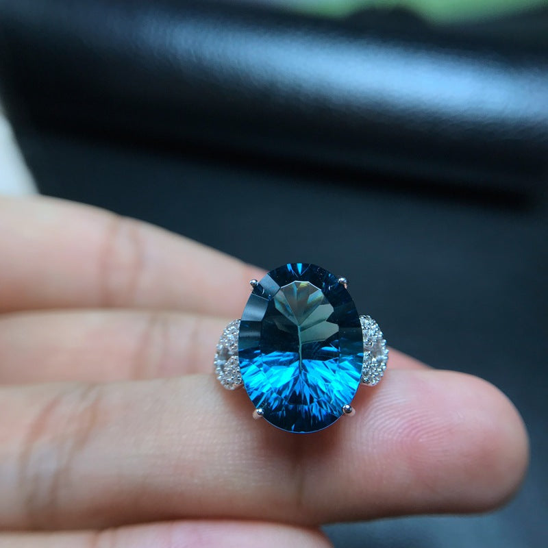S925 Silver Natural London Blue Topa Ring