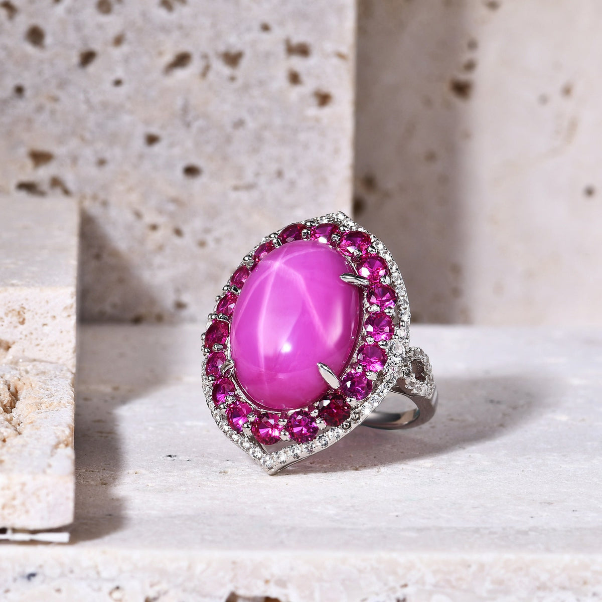 Six-ray Starlight Ruby Ring  S925 Silver Ring