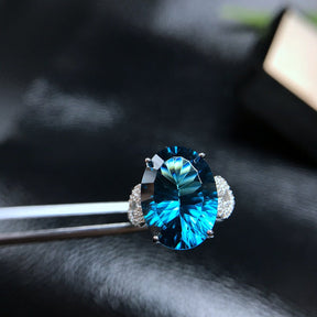 S925 Silver Natural London Blue Topa Ring