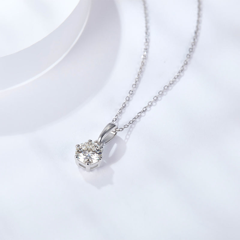 PM5001 Silver Moissanite Diamond Classic six Claw Pendant Necklaces