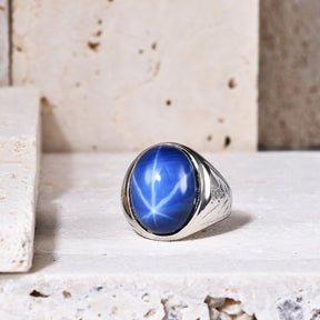 Six-ray Starlight Pink Blue Gemstone Ring S925 Silver Ring