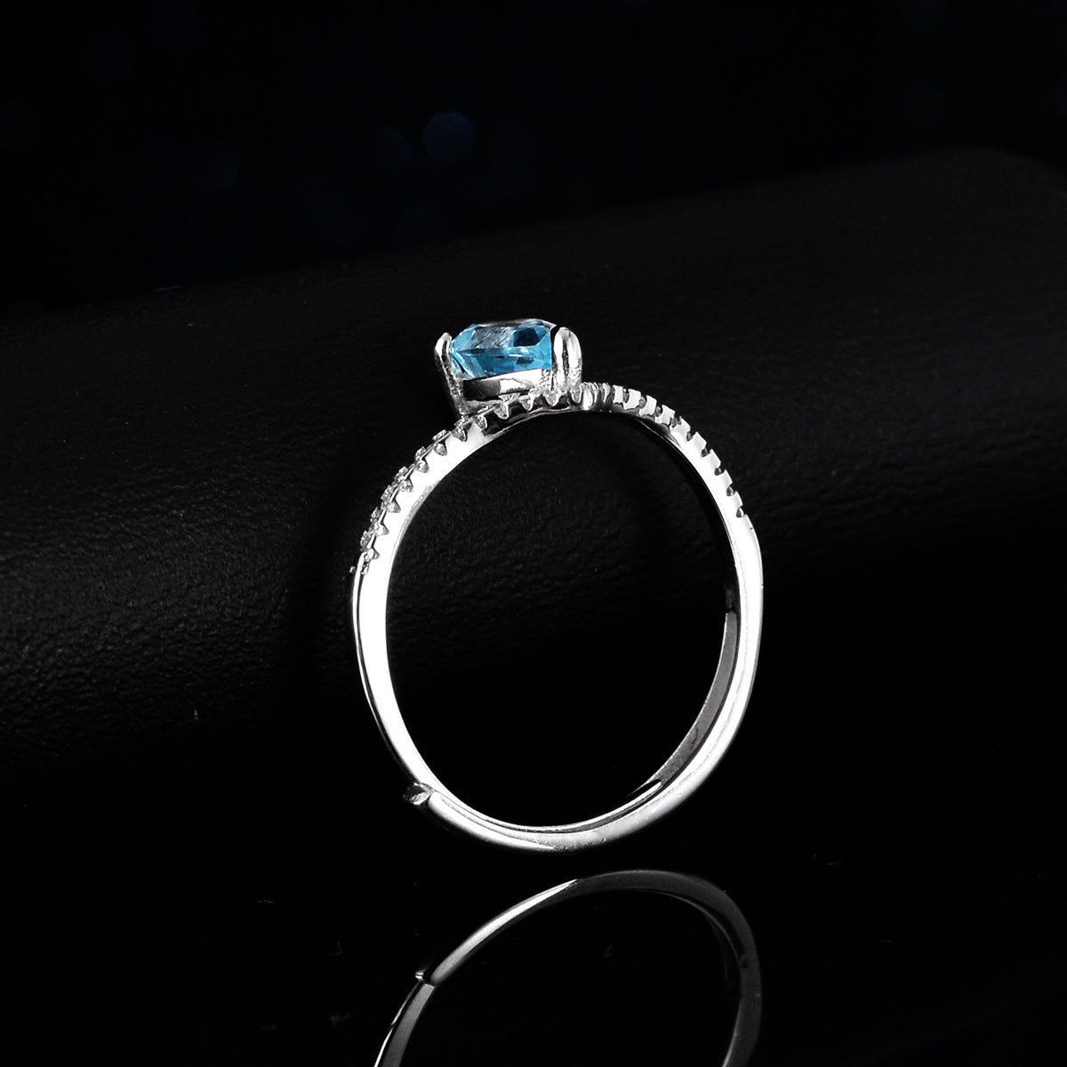 Sterling Silver Blue Topa Moissanite Ring Drop/Pear Shape