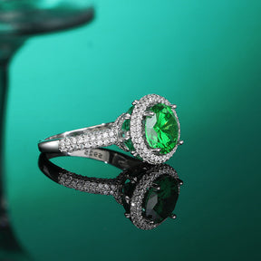 S925 Sterling Silver High Carbon Diamond Emerald Ring