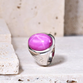 Six-ray Starlight Pink Blue Gemstone Ring S925 Silver Ring