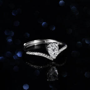 Sterling Silver Blue Topa Moissanite Ring Drop/Pear Shape