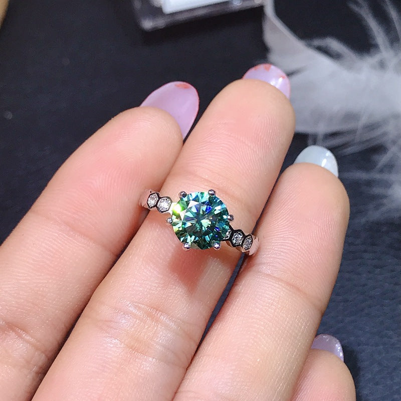 1Ct Green Moissanite S925 Silver Ring