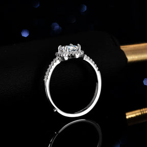 Sterling Silver Natural Blue Topa Moissanite Ring