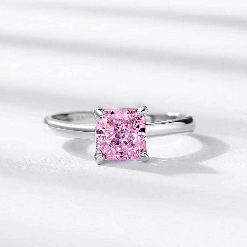 Ice Flower Cut Pink High Carbon Diamond S925 Silver Lady's Ring