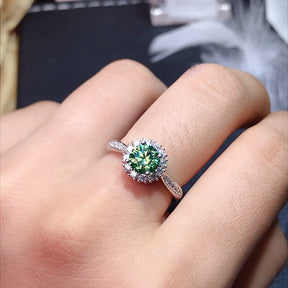 S925 Silver Green Moissanite Ring