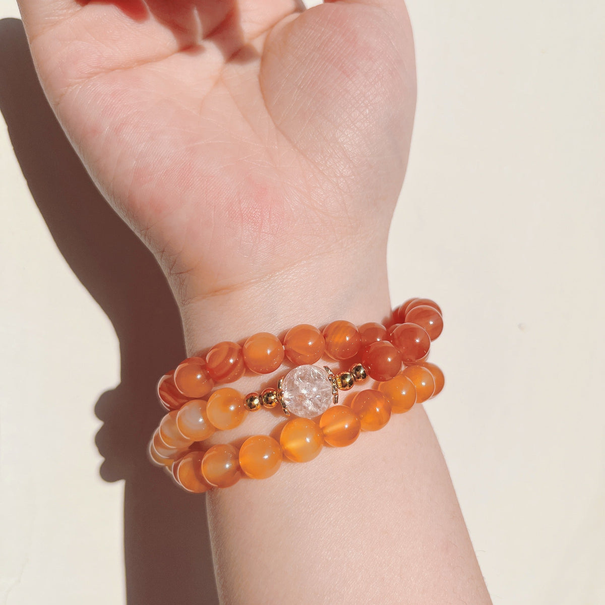 Orange Agate x Frosted Quartz Stacked Bracelet