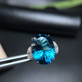 S925 Silver Natural London Blue Topa Ring