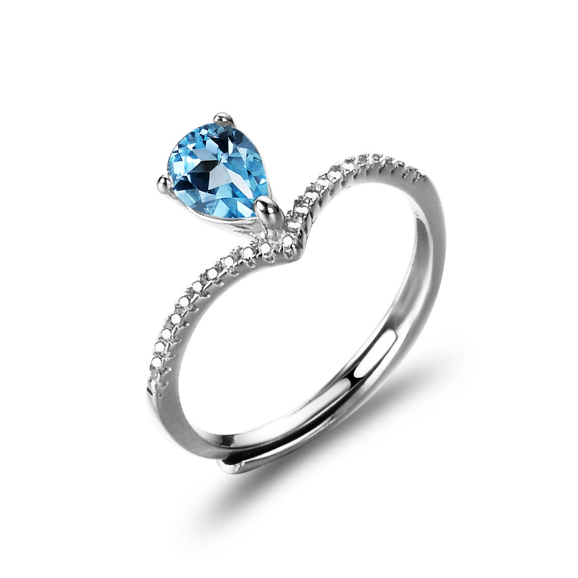 Sterling Silver Blue Topa Moissanite Ring Drop/Pear Shape