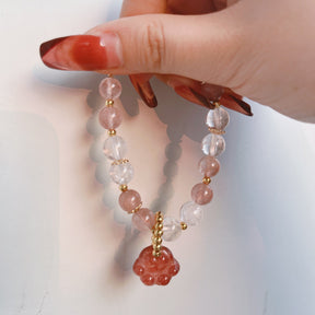 Strawberry Quartz Cat Paw Crystal Bracelet