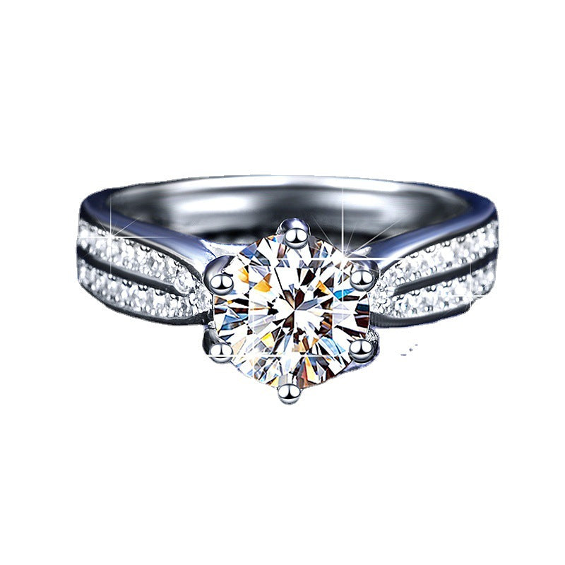 Sterling Silver Moissanite Six-claw Ring   Wedding Ring