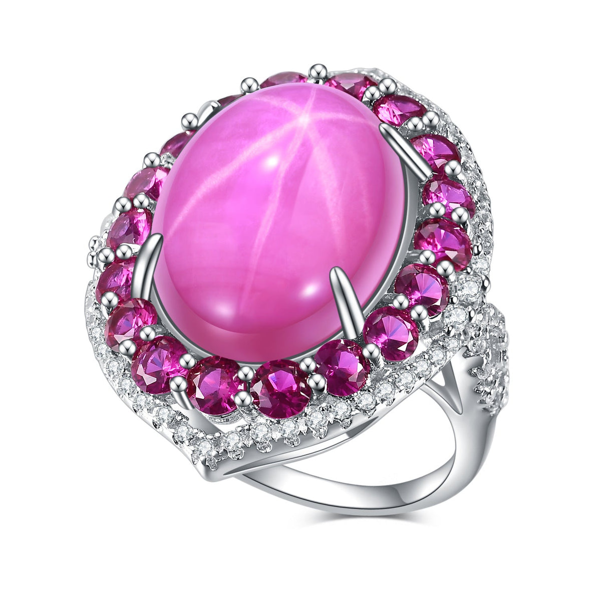 Six-ray Starlight Ruby Ring  S925 Silver Ring