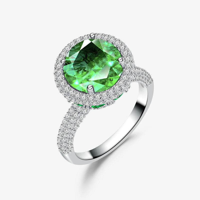 S925 Sterling Silver High Carbon Diamond Emerald Ring