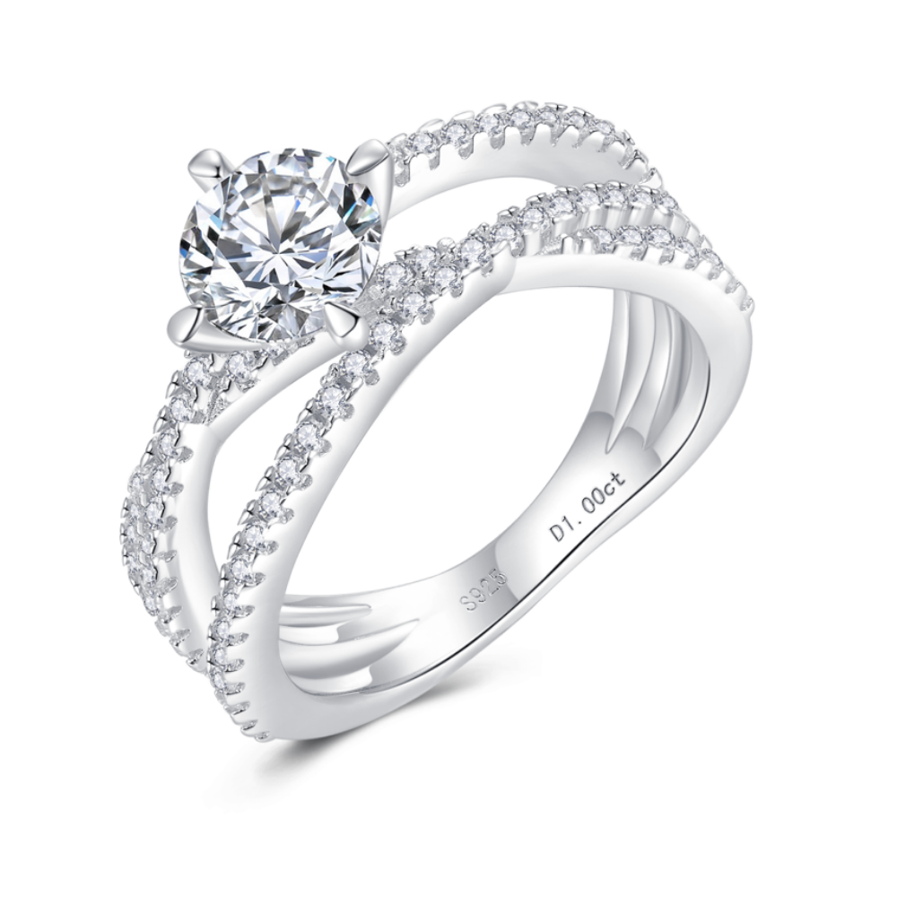【02LIVE # link 6 - BUY 1 GET 1 free ring 】S925 Silver Moissanite diamond Sansheng III rings 1 carat RM1013