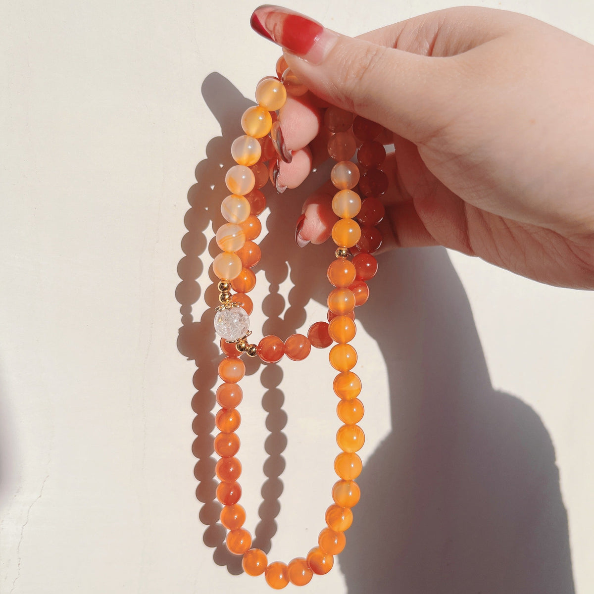 Orange Agate x Frosted Quartz Stacked Bracelet