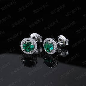 Sterling Silver Emerald Round Stud Earrings SH-E2020280