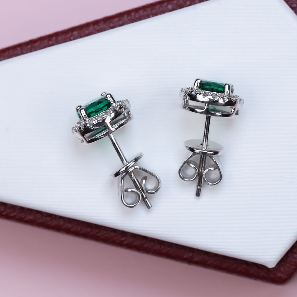 Sterling Silver Emerald Round Stud Earrings SH-E2020280