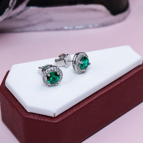 Sterling Silver Emerald Round Stud Earrings SH-E2020280