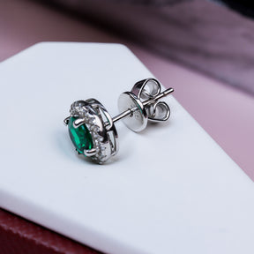 Sterling Silver Emerald Round Stud Earrings SH-E2020280