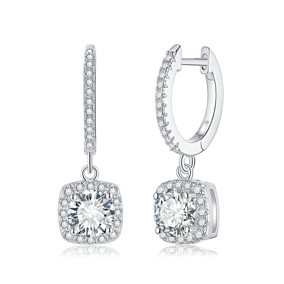 【02LIVE # link 31 - BUY 1 GET 1 free ring】S925 Silver Moissanite Diamond Square bag Earrings EM4010