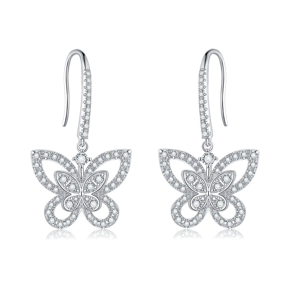S925 Silver Moissanite Diamond Butterfly ear hook Earrings EM4032O