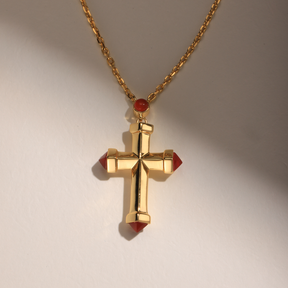 Garnet Cross Necklace