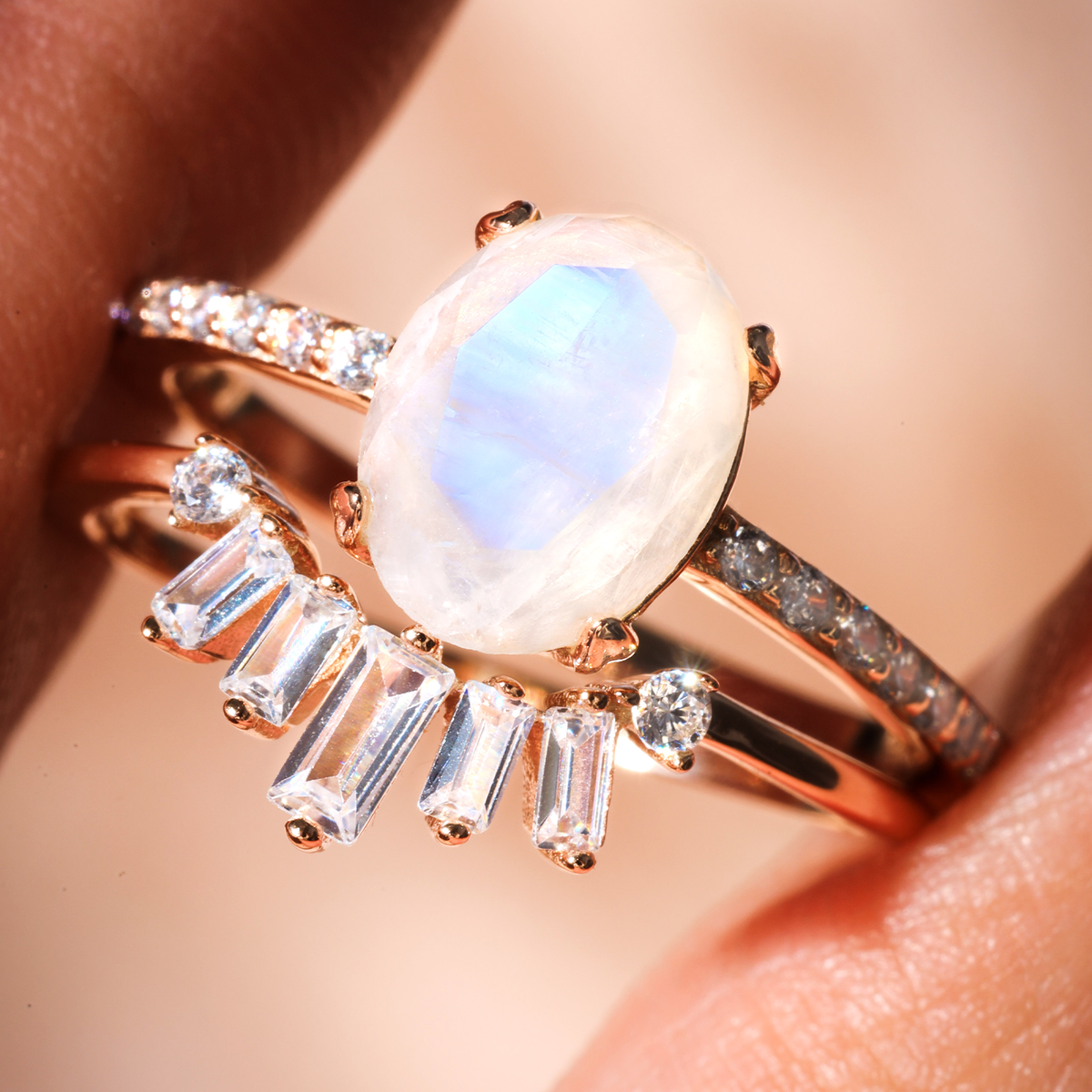 Moonstone Crown Ring Set